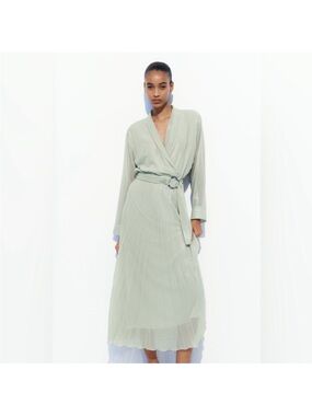 Zara Light Sage Green Wrap Midi Dress